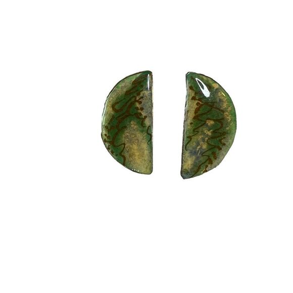 Vintage Handmade Geo Half Moon Post Back Earrings - Picture 2 of 5